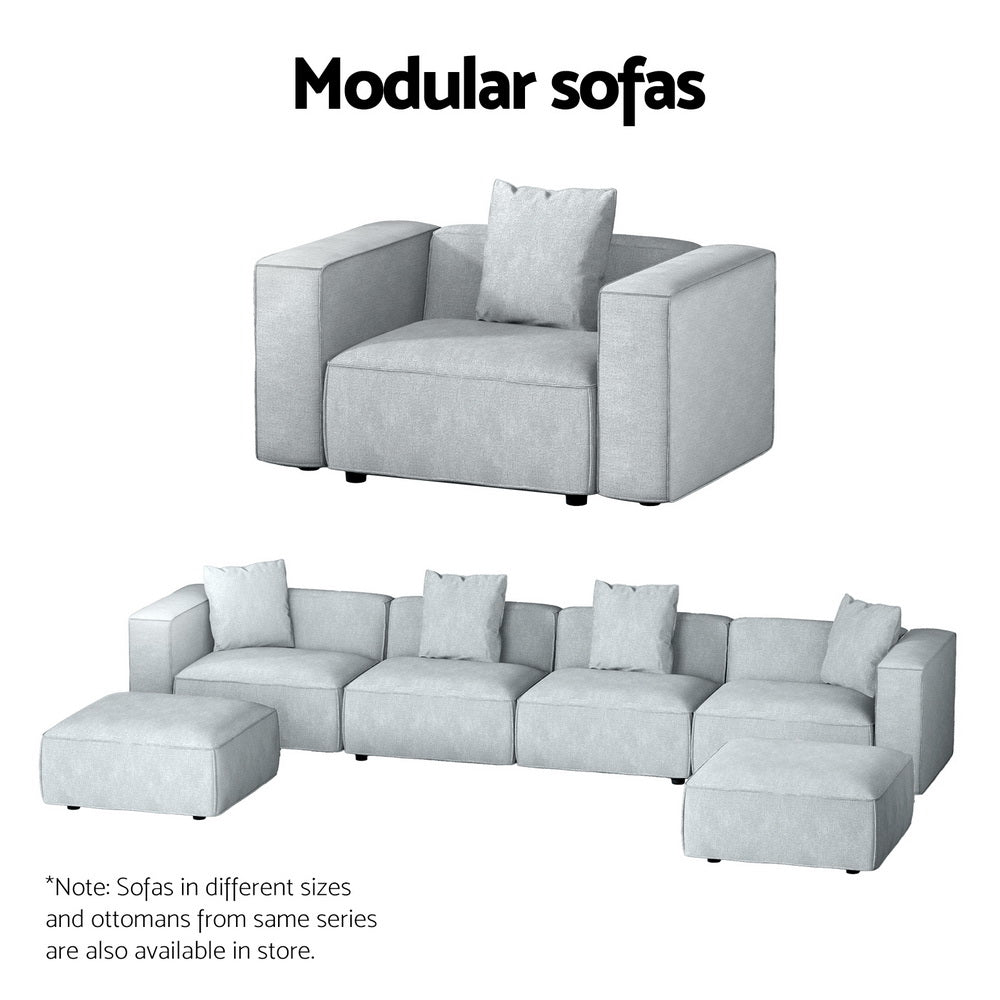Modular Sofa Chaise Set 2-Seater Grey with soft linen upholstery, featuring single and extended sectional configurations