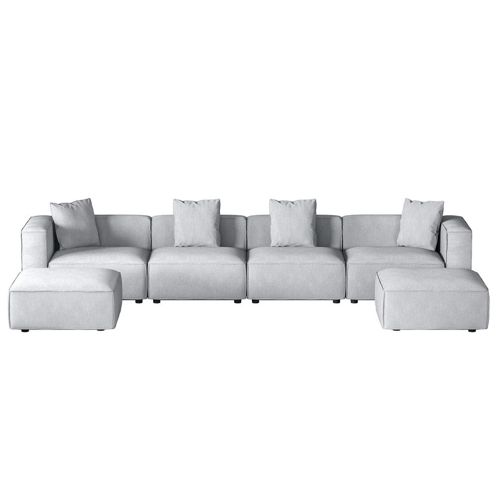 Modular Sofa Chaise Set 6-Seater Grey with soft linen upholstery and removable cushions for modern living rooms
