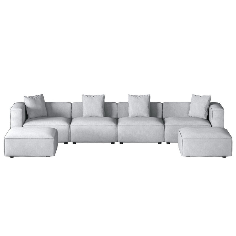 Modular Sofa Chaise Set 6-Seater Grey with soft linen upholstery and removable cushions for modern living rooms