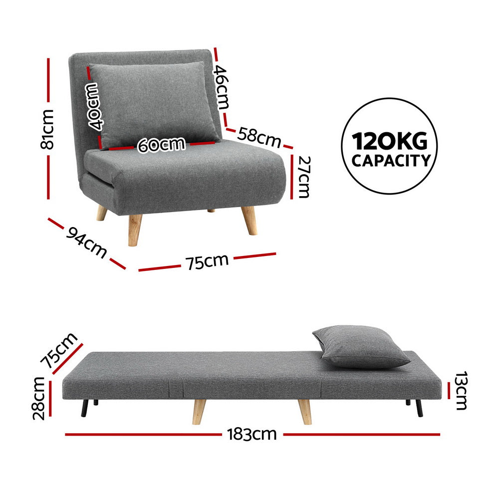Sofa Bed Convertible Couch Recliner Lounge Chair Linen Grey