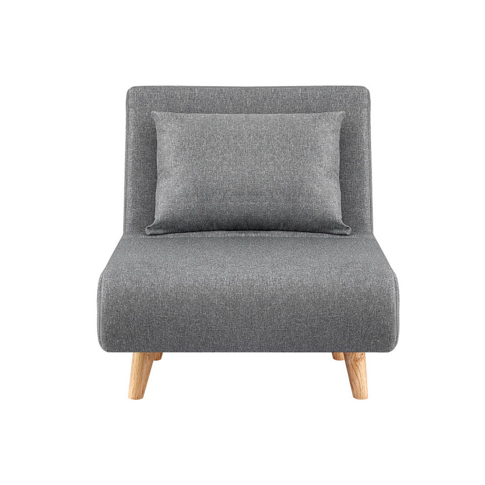 Sofa Bed Convertible Couch Recliner Lounge Chair Linen Grey-3