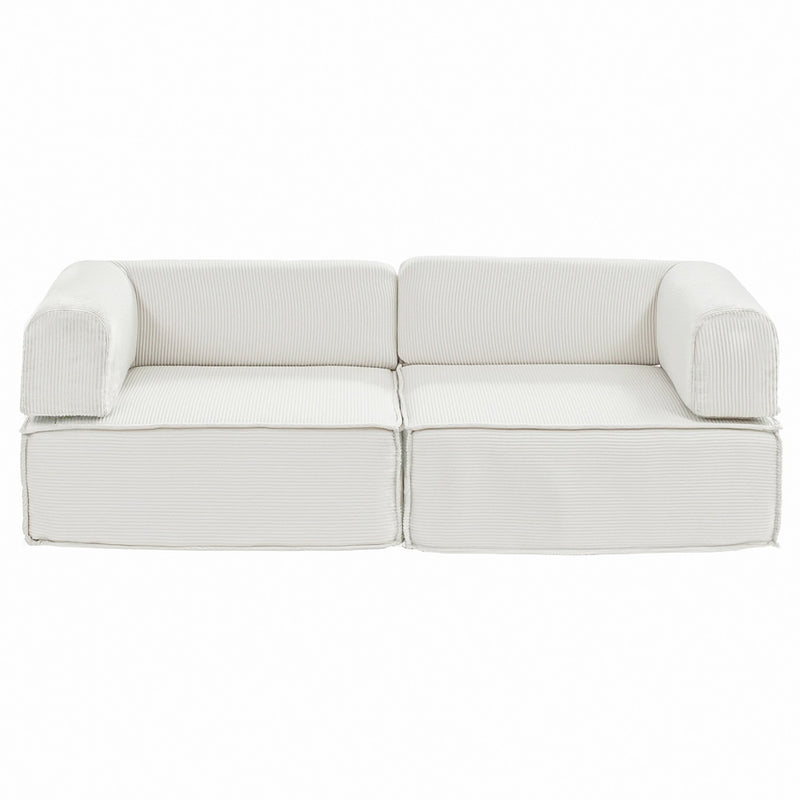 Convertible Folding Sofa Bed Beign in beige fabric with modular cushions and low-profile design for versatile living spaces