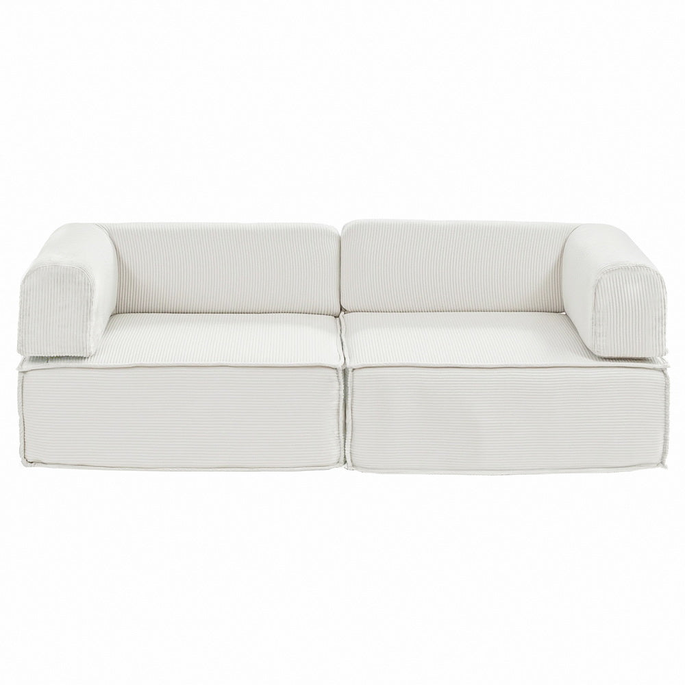 Convertible Folding Sofa Bed Beign in beige fabric with modular cushions and low-profile design for versatile living spaces