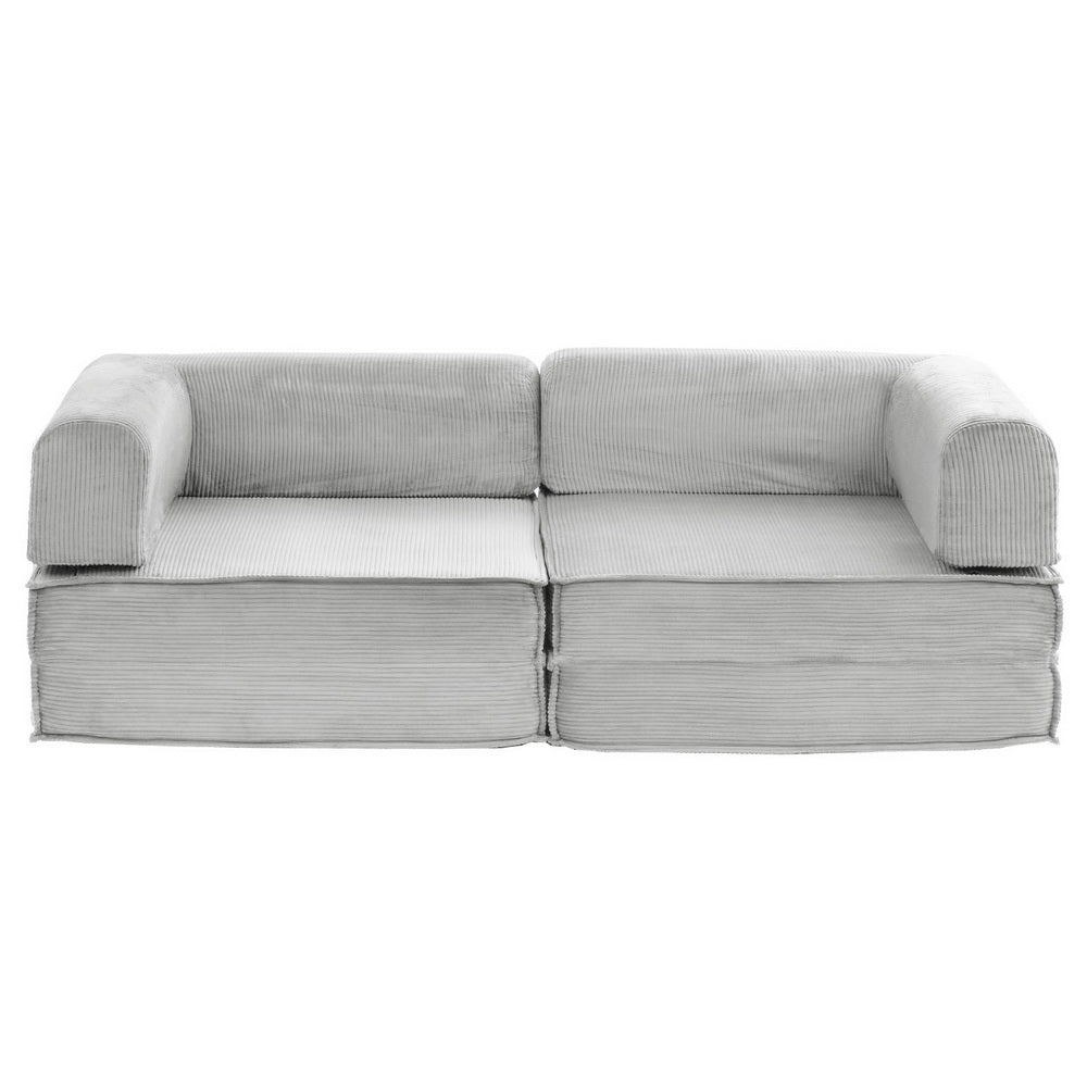 Convertible Folding Sofa Bed Grey with soft textured fabric and cushioned armrests, shown in sofa position on white background