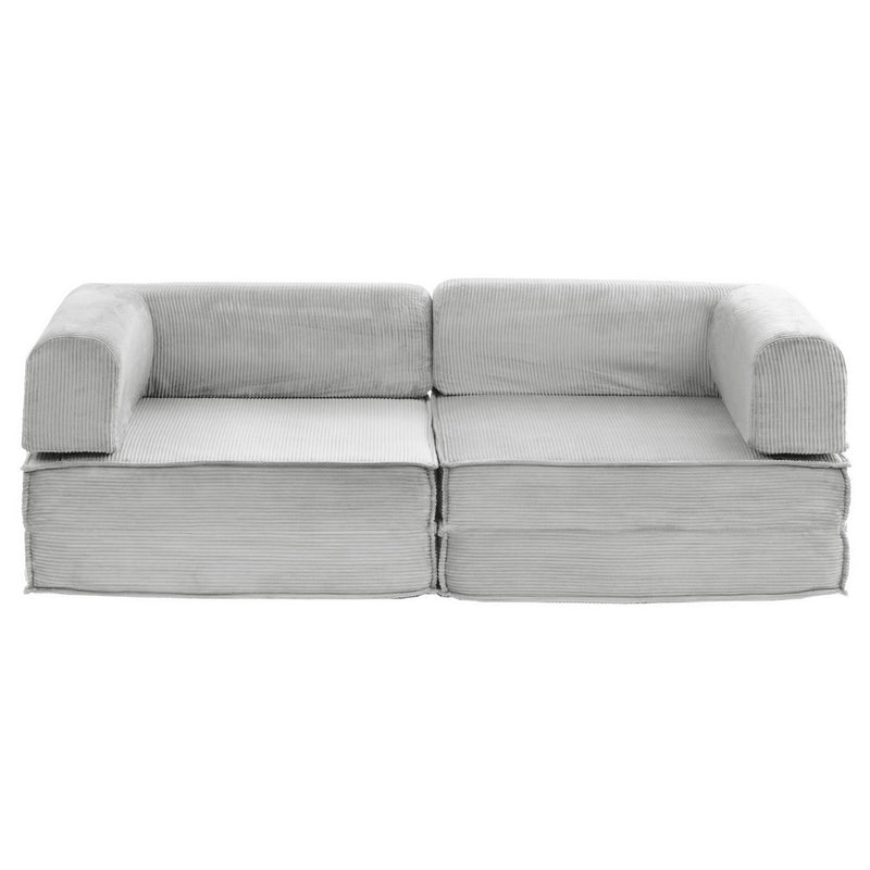 Convertible Folding Sofa Bed Grey with soft textured fabric and cushioned armrests, shown in sofa position on white background