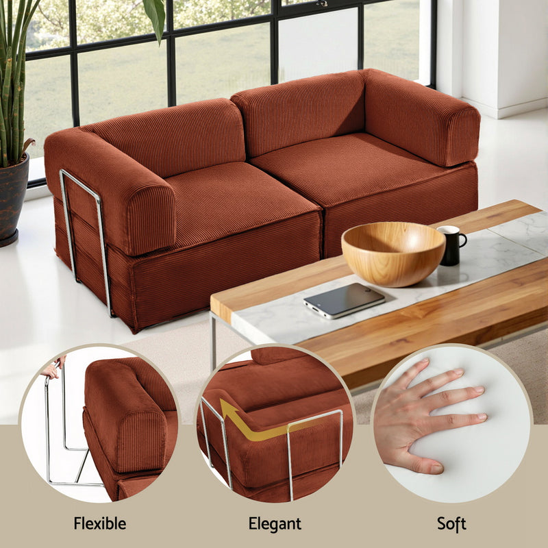Convertible Folding Sofa Bed Orange with sturdy steel frame, soft cushions, and flexible foldable design in modern living room setting