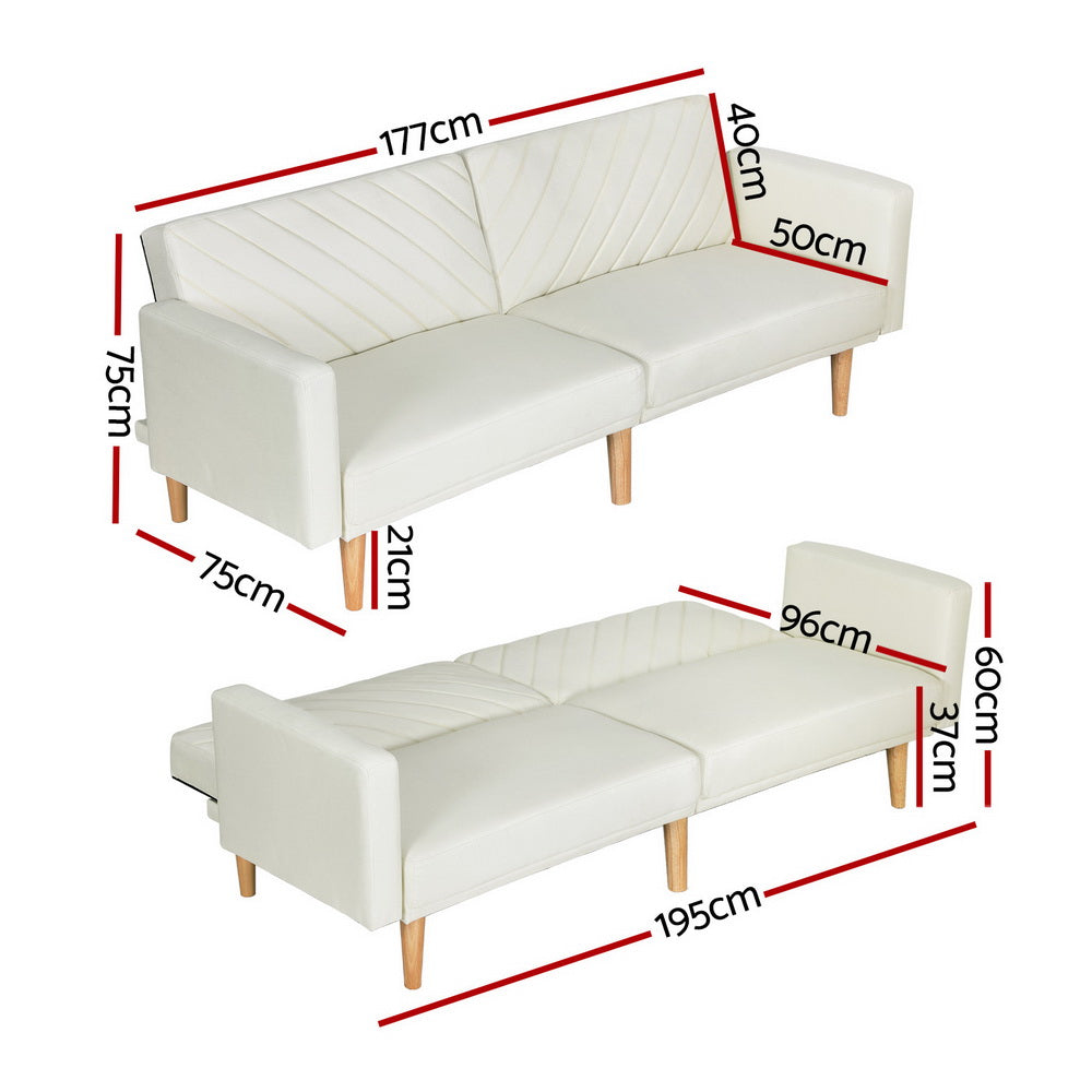 Sofa Bed 195CM Beige Faux Linen