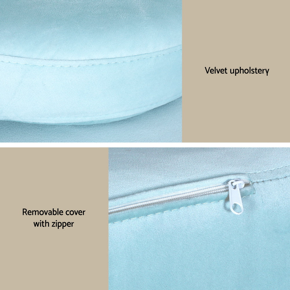 Close-up of velvet upholstery and removable cover with zipper on Sofa Bed 160CM DIY Couch Velvet Blue by Bedzy