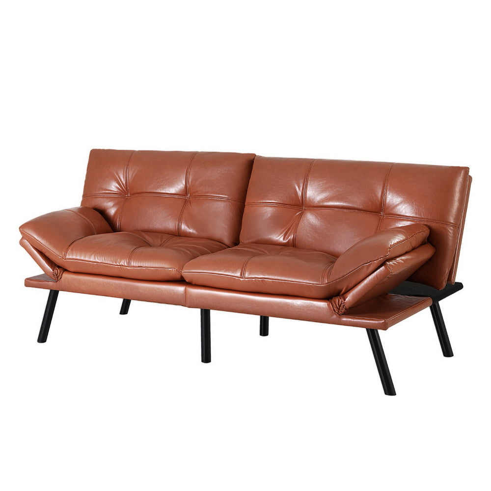 3-Seater Split Back PU Leather Sofa Bed – Brown with tufted cushions and black angled legs, shown on white background
