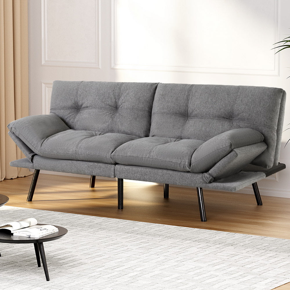 3-Seater Split Back Linen Fabric Sofa Bed – Grey