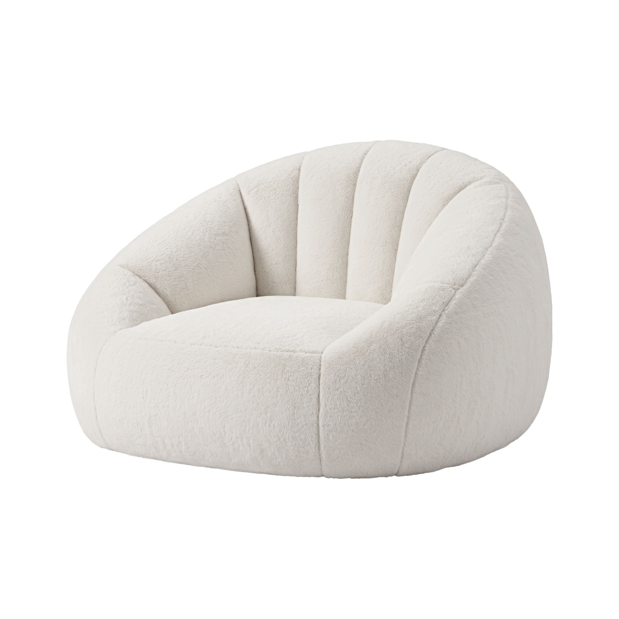 Single Small Boneless Comfy Bean Bag Couch with Faux Fur - White