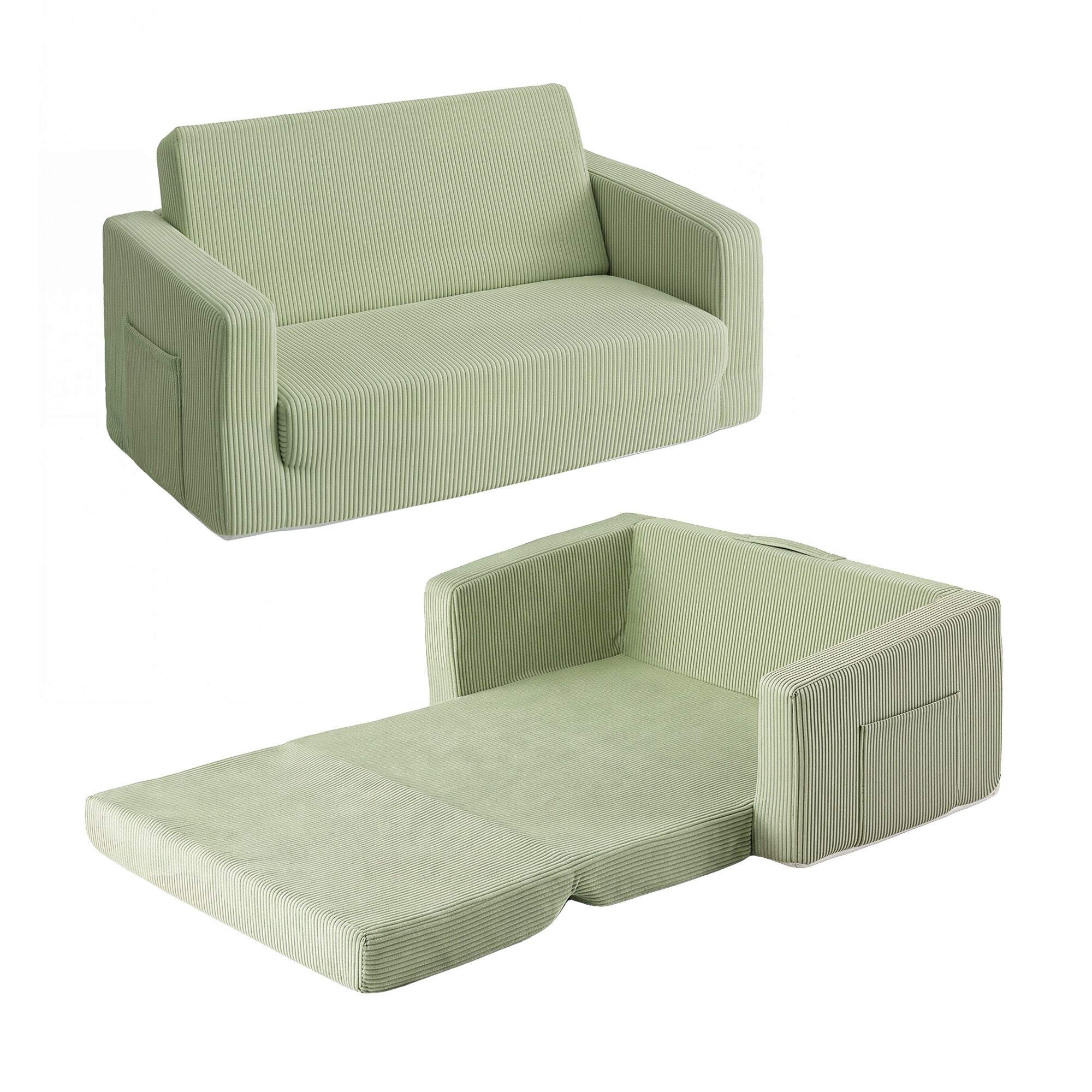 2-in-1 Foam Sofa Couch with Side Pocket - Light Green