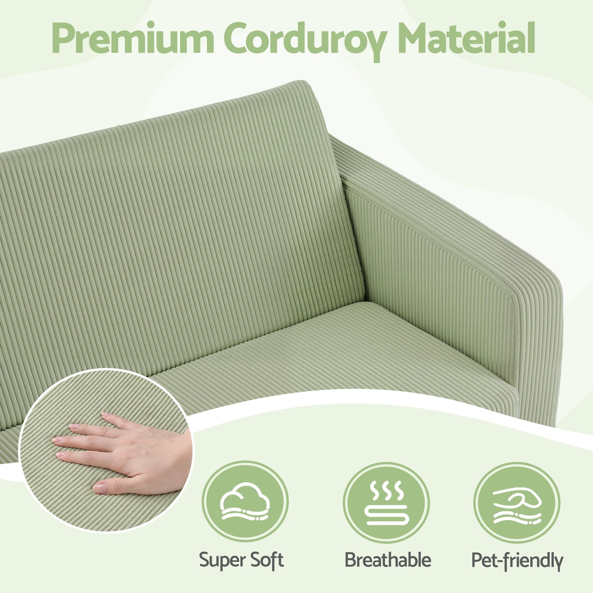 2-in-1 Foam Sofa Couch with Side Pocket - Light Green
