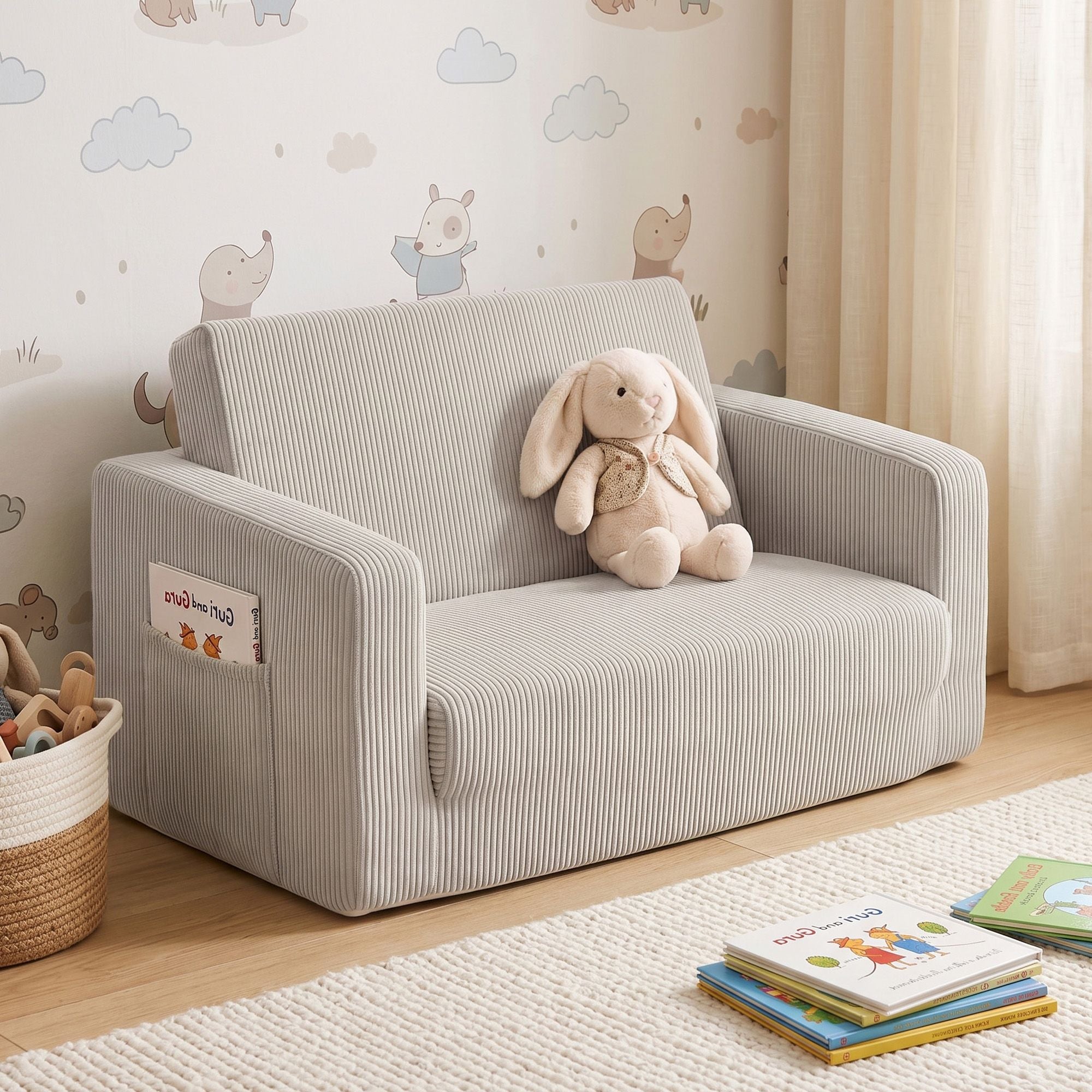 2-in-1 Foam Sofa Couch with Side Pocket - Light Grey