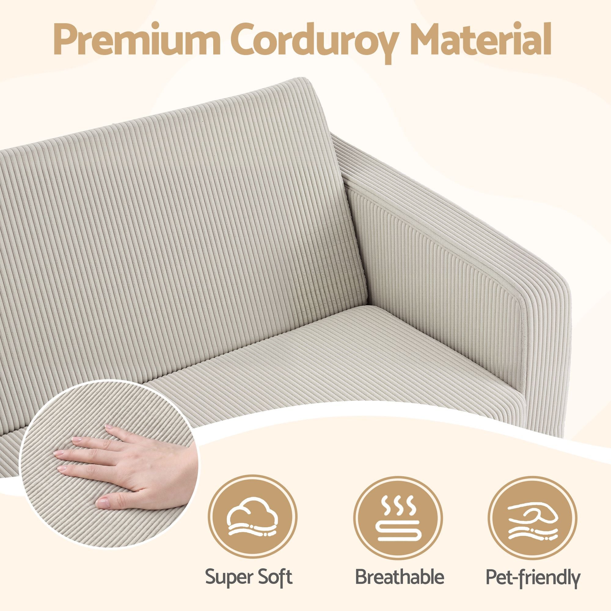 2-in-1 Foam Sofa Couch with Side Pocket - Light Grey
