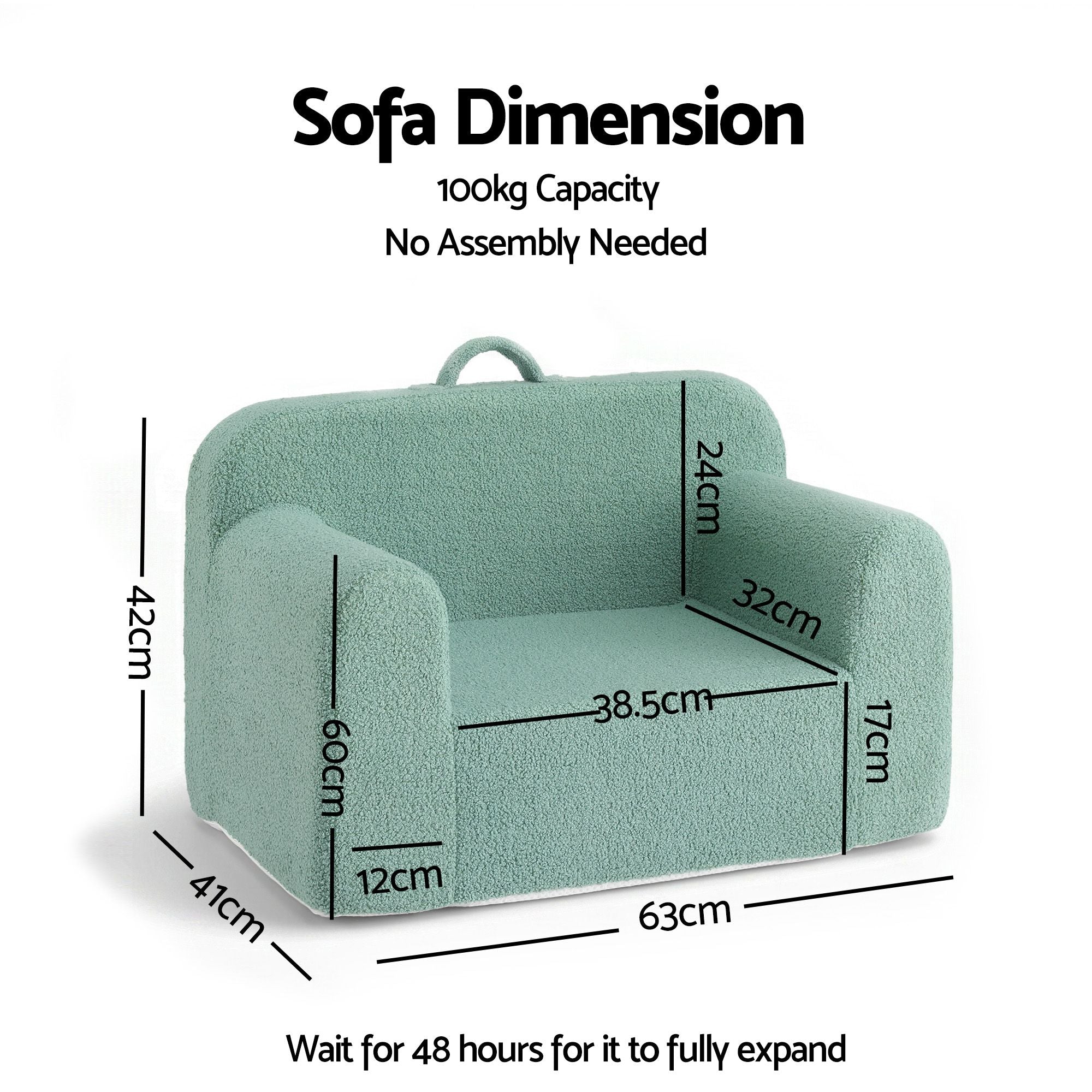 Foam Kids Sofa with Carry Handle and Removable Cover - Mint Green