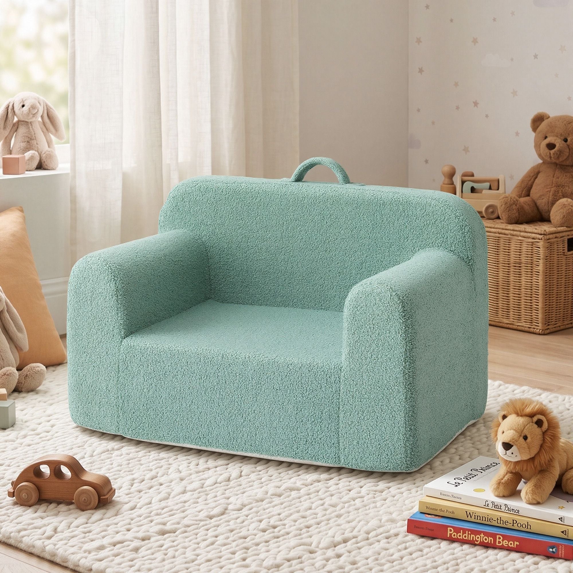Foam Kids Sofa with Carry Handle and Removable Cover - Mint Green
