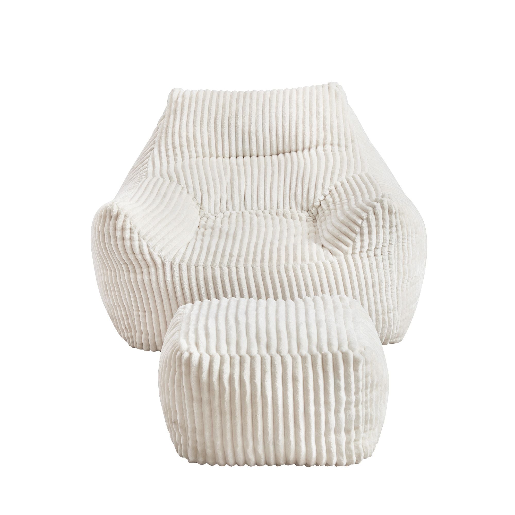 Bean Bag Sofa w/Ottoman Corduroy for Adults Teens White