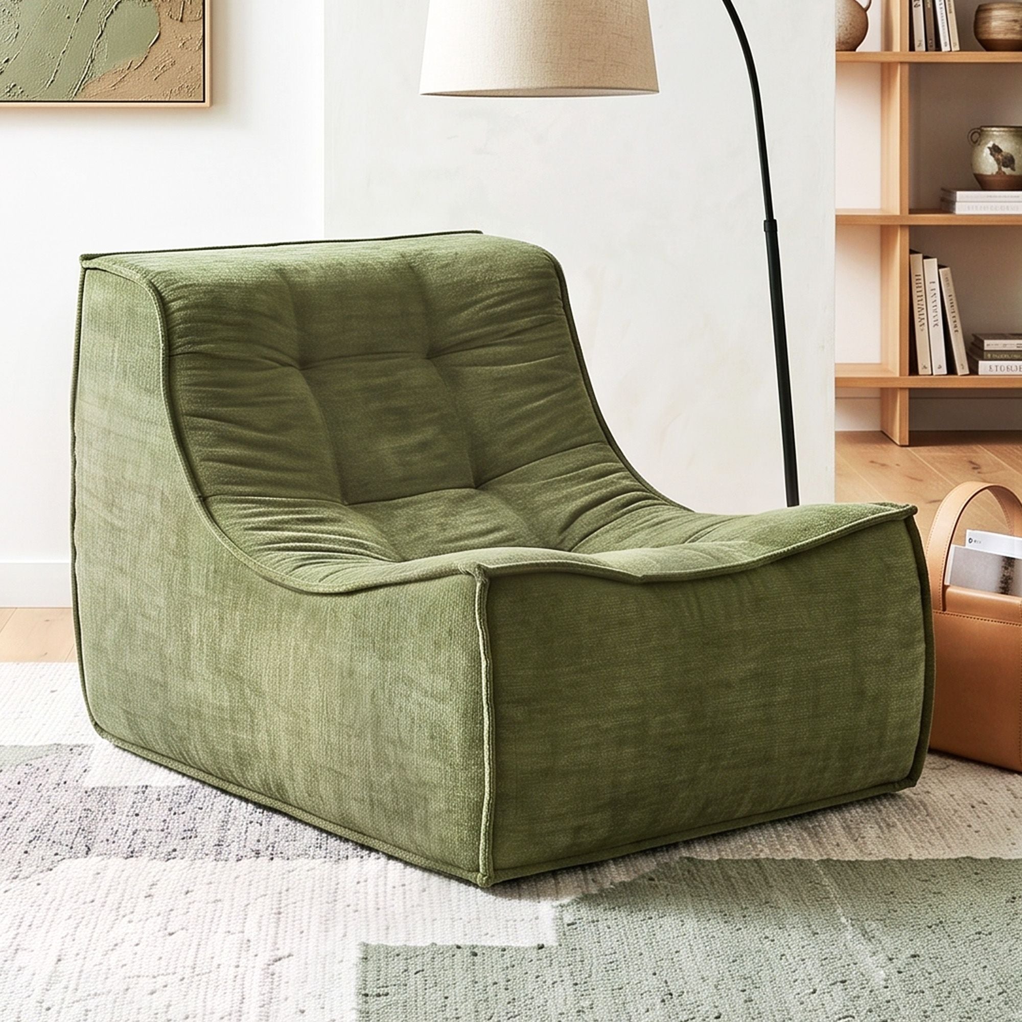 Artss Floor Sofa Armless Chenille No Assembly Removable Cover Green