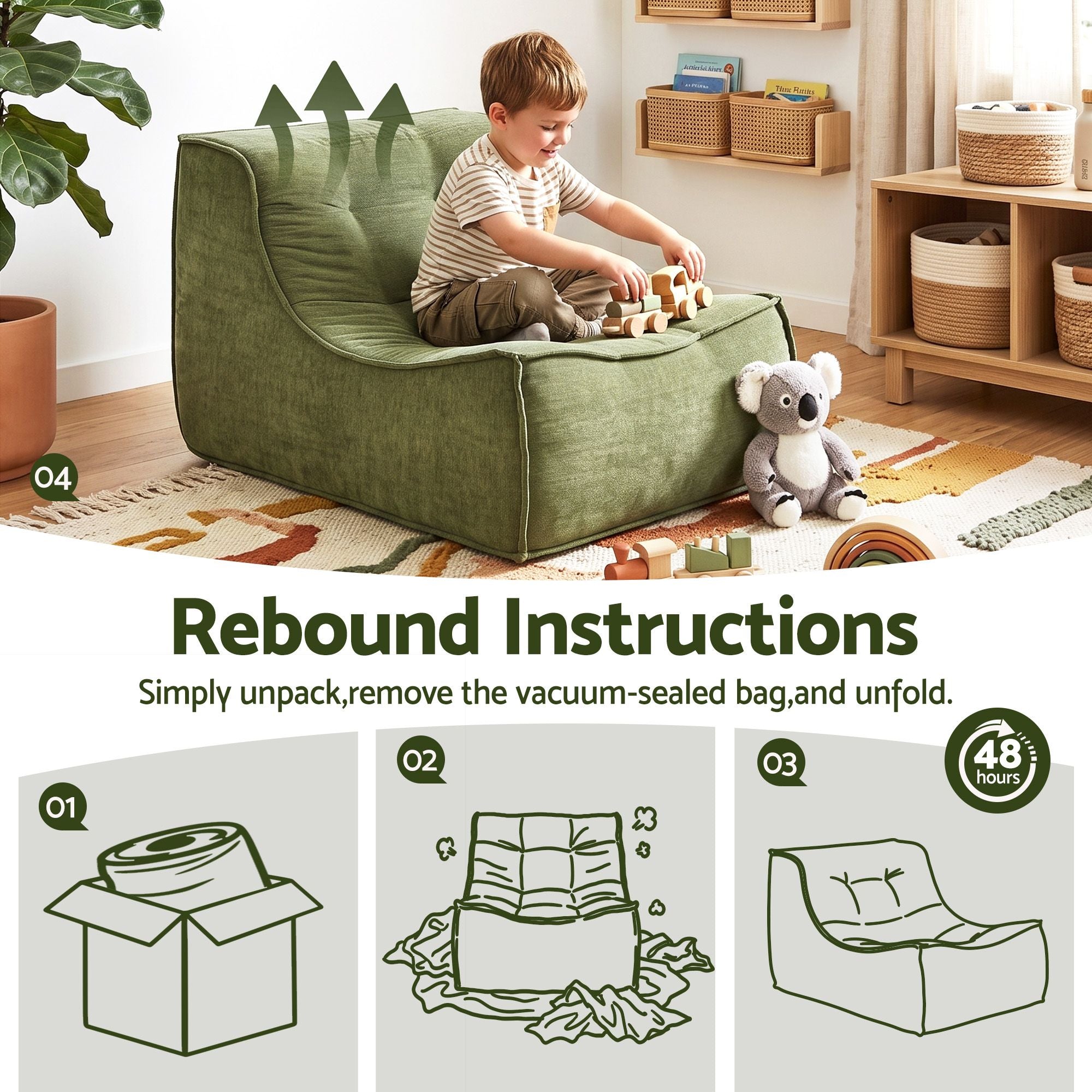 Artss Floor Sofa Armless Chenille No Assembly Removable Cover Green