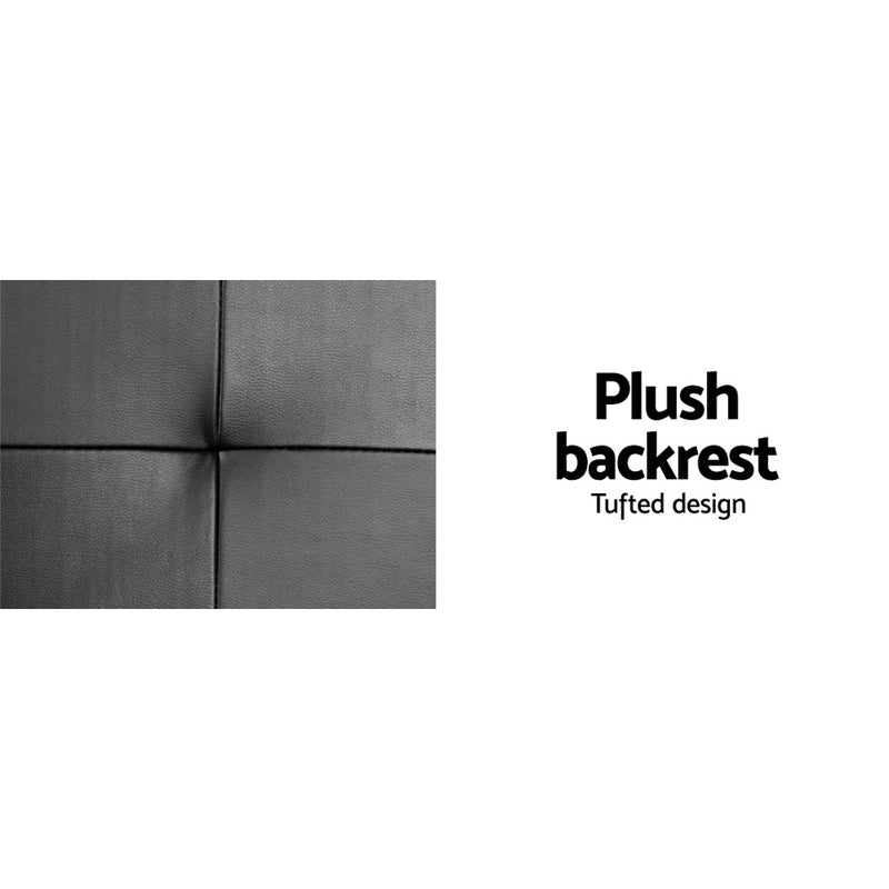 Close-up of the tufted plush backrest detail on the 3 Seater PU Leather Sofa Bed - Black by Bedzy