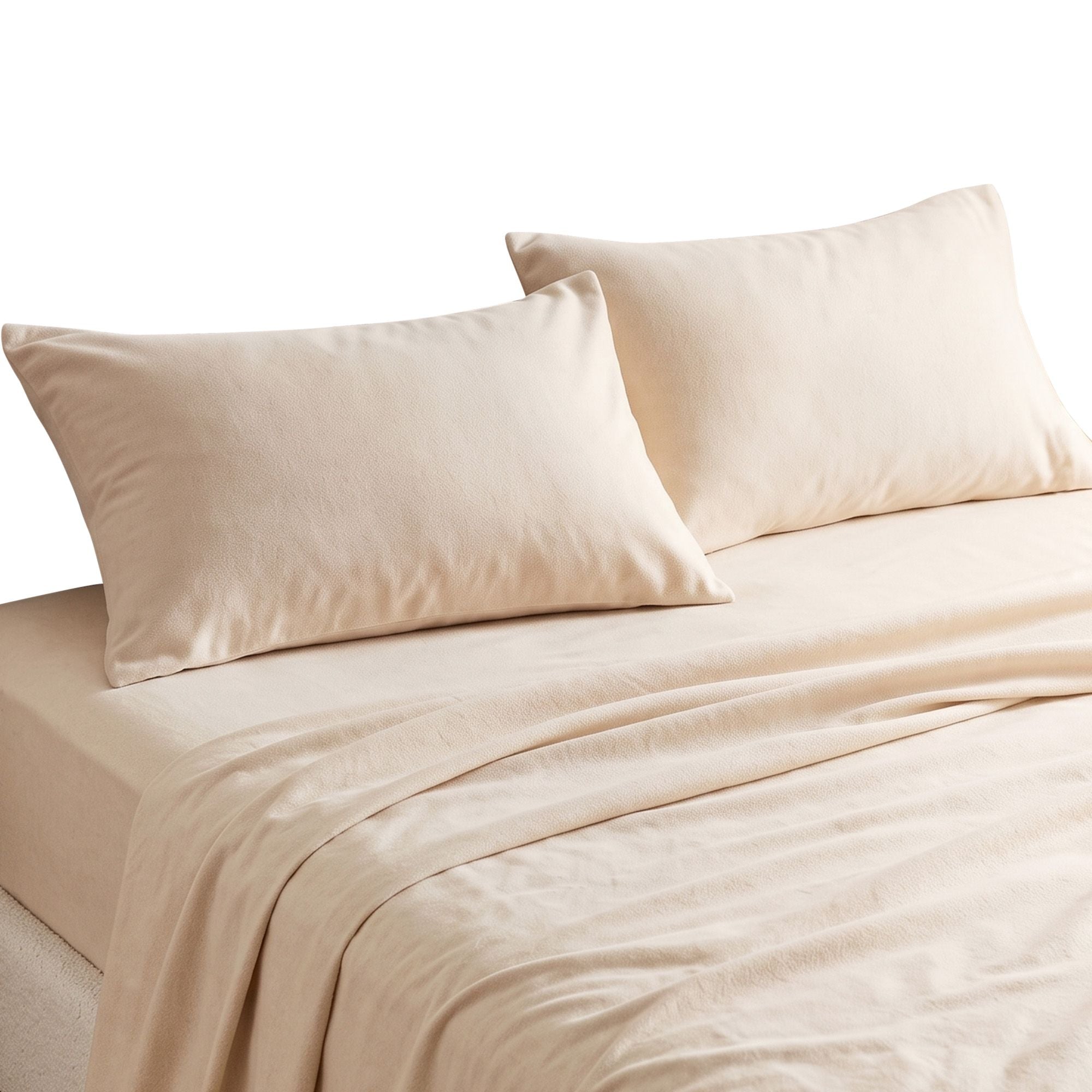 Double Sheet Set 150 GSM Anti-pilling Micro Flannel, Fast Drying Lightweight 4 Piece, 40CM Deep Pocket Fits Thick Mattress, Cream White