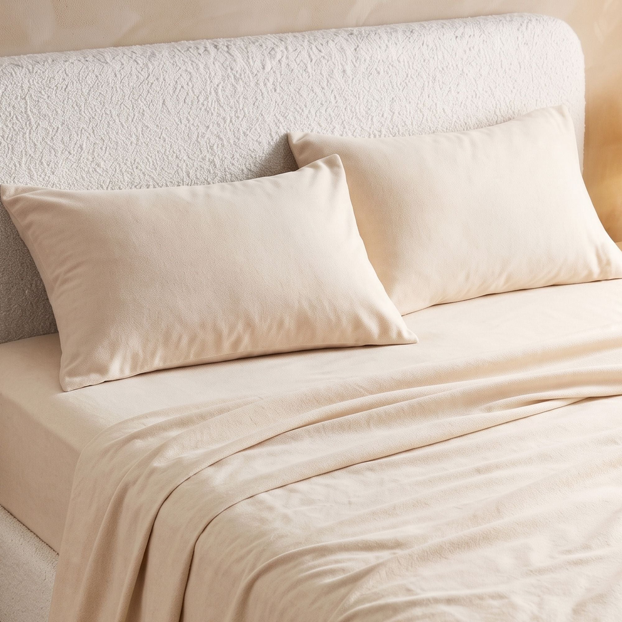 Queen Sheet Set 150 GSM Anti-pilling Micro Flannel, Fast Drying Lightweight 4 Piece, 40CM Deep Pocket Fits Thick Mattress, Cream White