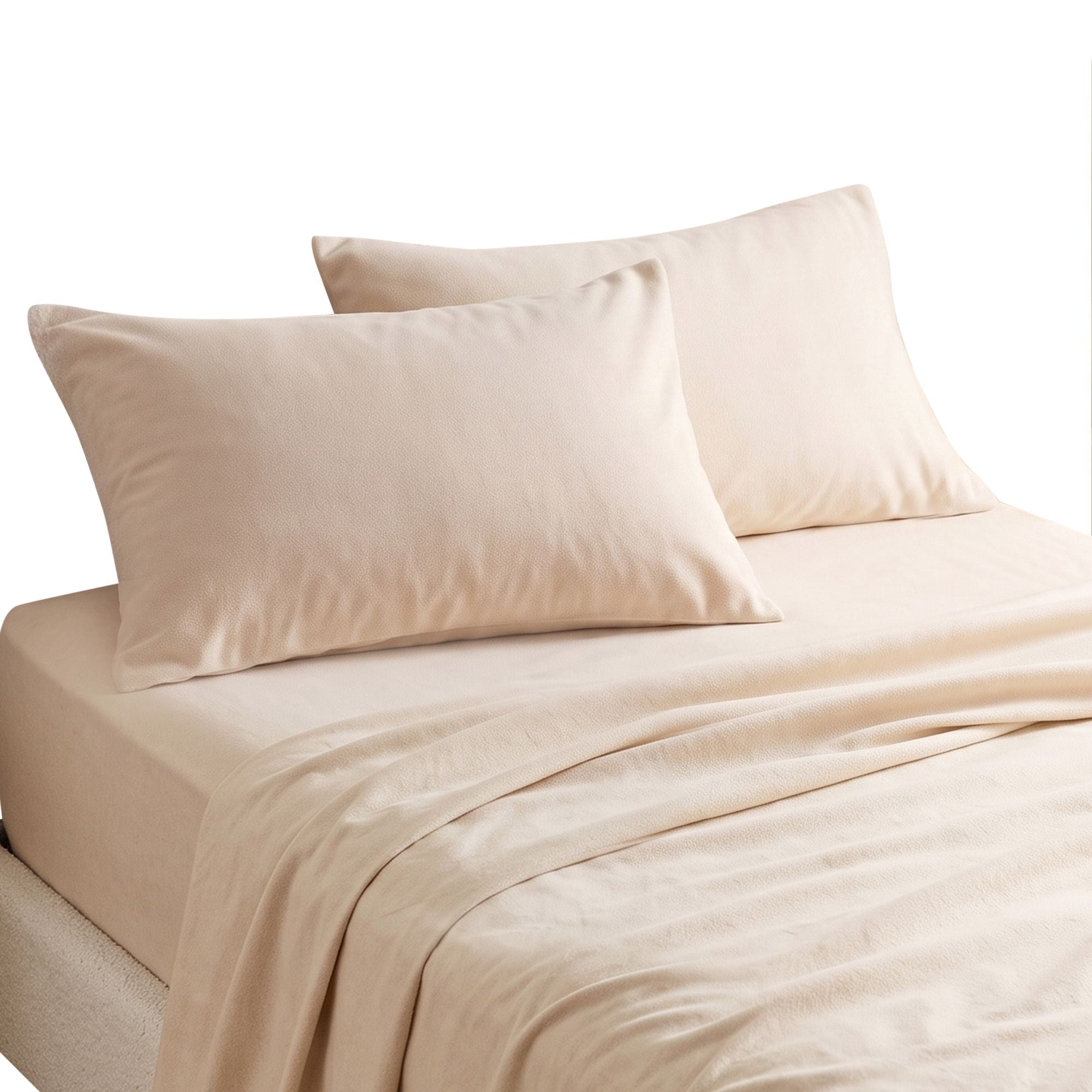 Single Sheet Set 150 GSM Anti-pilling Micro Flannel, Fast Drying Lightweight 4 Piece, 40CM Deep Pocket Fits Thick Mattress, Cream White