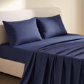Double 500TC Cotton 4Pcs Sheet Set with 40cm Extra Deep Pocket for Thick Mattresses Sateen Weave for Sweaty Nights Navy Blue
