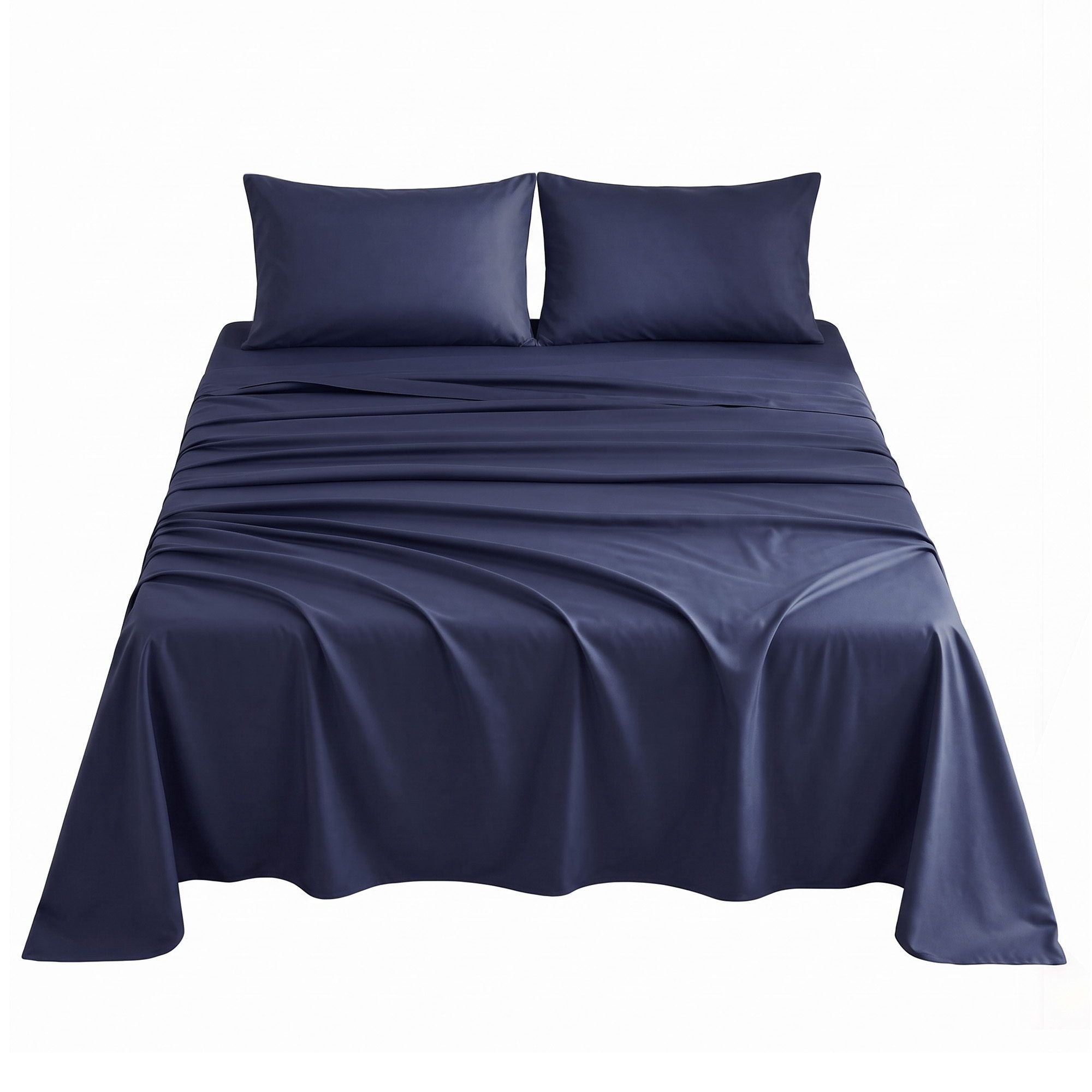 Double 500TC Cotton 4Pcs Sheet Set with 40cm Extra Deep Pocket for Thick Mattresses Sateen Weave for Sweaty Nights Navy Blue