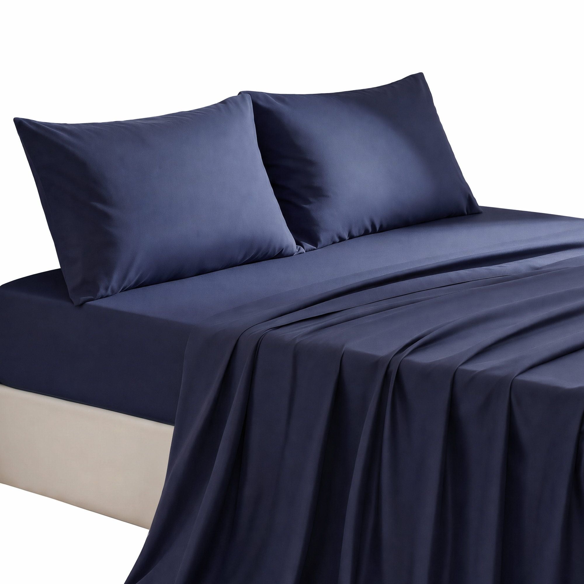 King 500TC Cotton 4Pcs Sheet Set with 40cm Extra Deep Pocket for Thick Mattresses Sateen Weave for Sweaty Nights Navy Blue