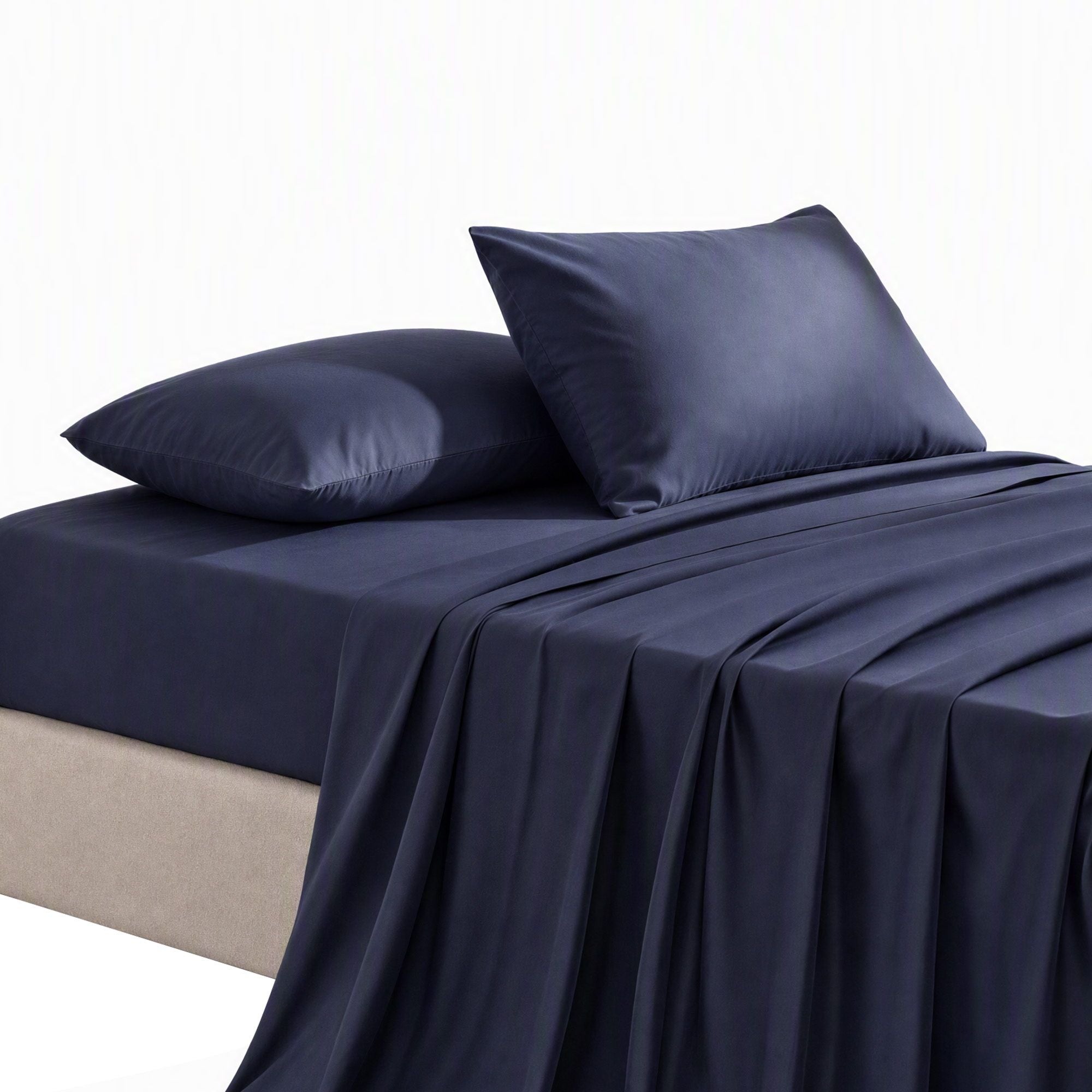 Kingsingle 500TC Cotton 4Pcs Sheet Set with 40cm Extra Deep Pocket for Thick Mattresses Sateen Weave for Sweaty Nights Navy Blue