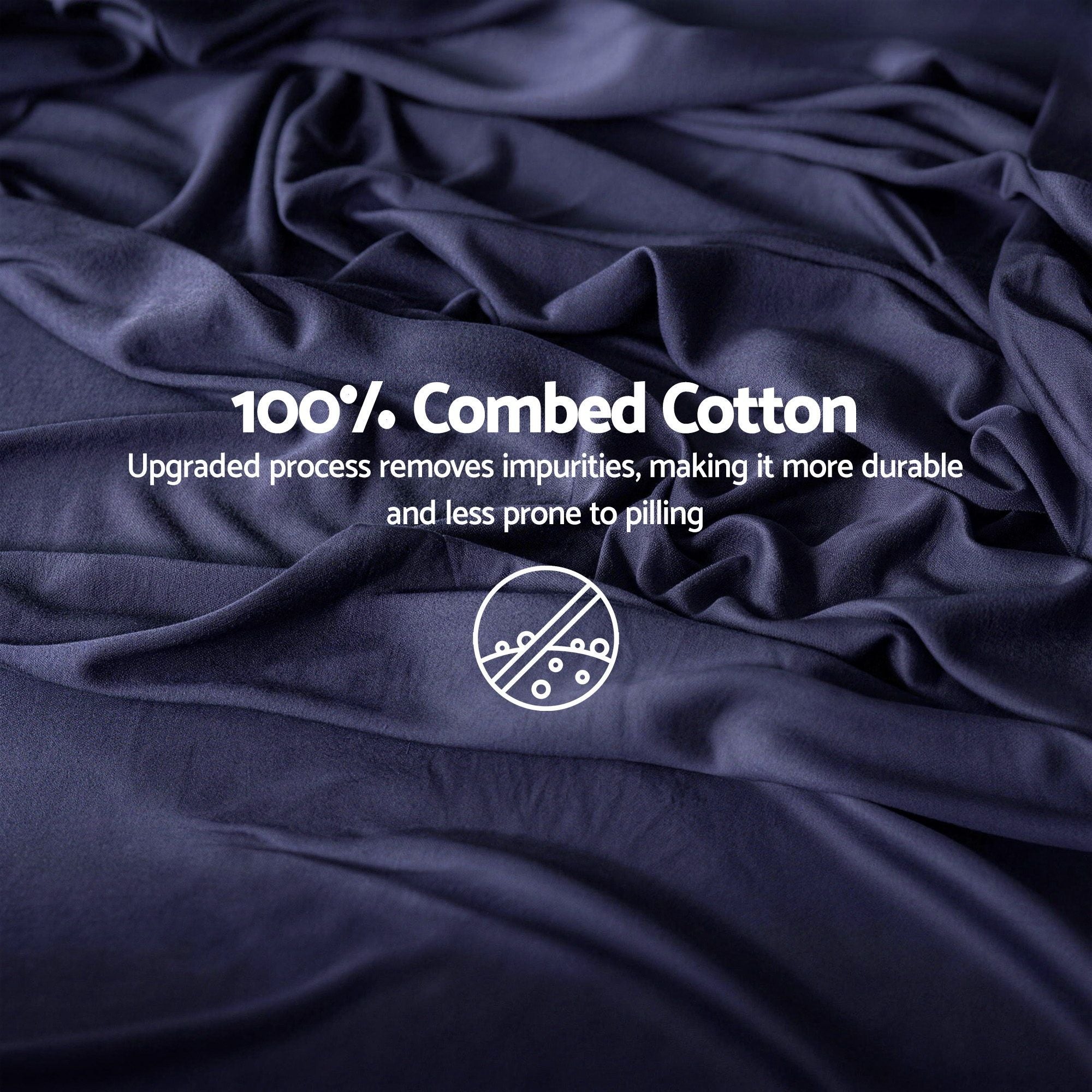 Queen 500TC Cotton 4Pcs Sheet Set with 40cm Extra Deep Pocket for Thick Mattresses Sateen Weave for Sweaty Nights Navy Blue