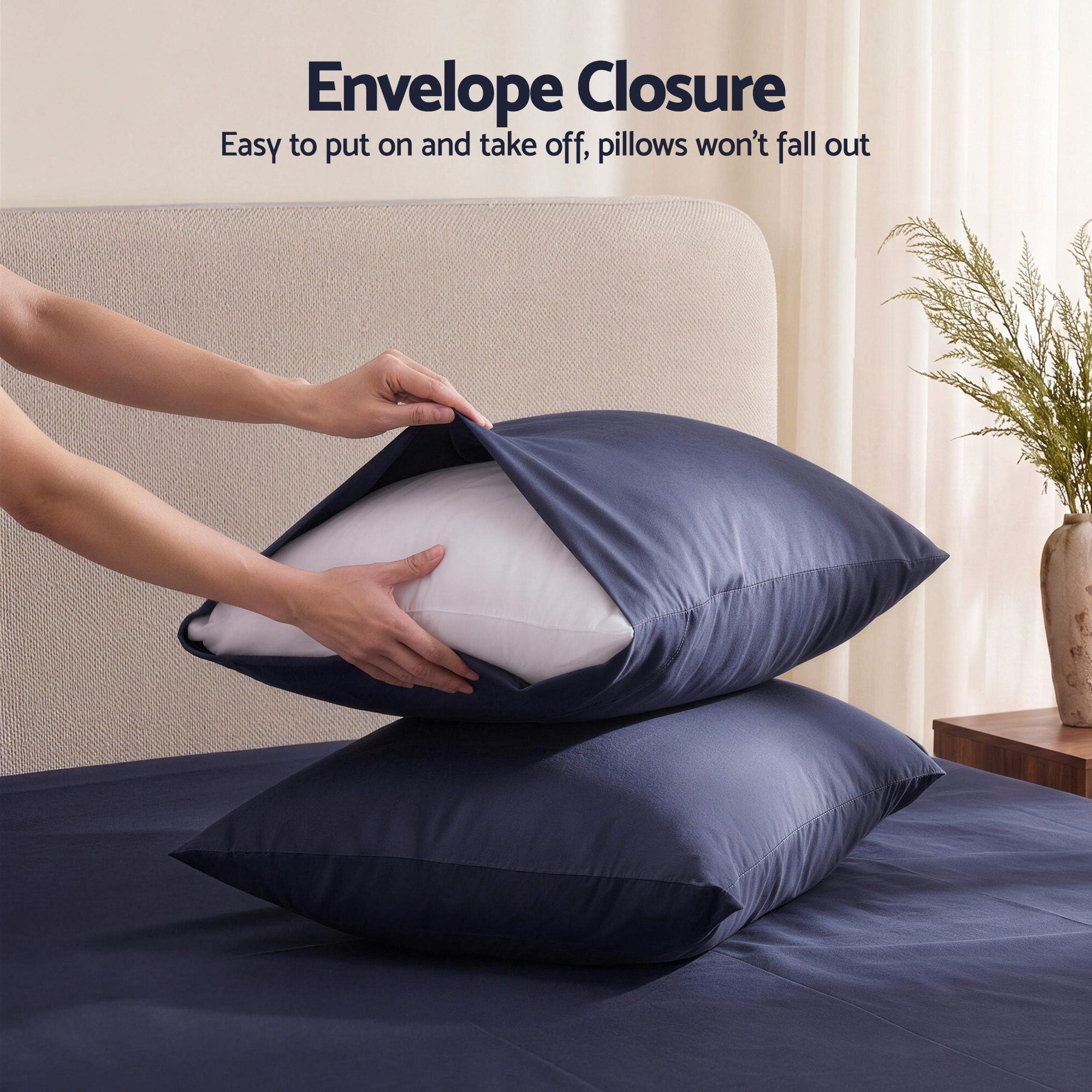 Queen 500TC Cotton 4Pcs Sheet Set with 40cm Extra Deep Pocket for Thick Mattresses Sateen Weave for Sweaty Nights Navy Blue