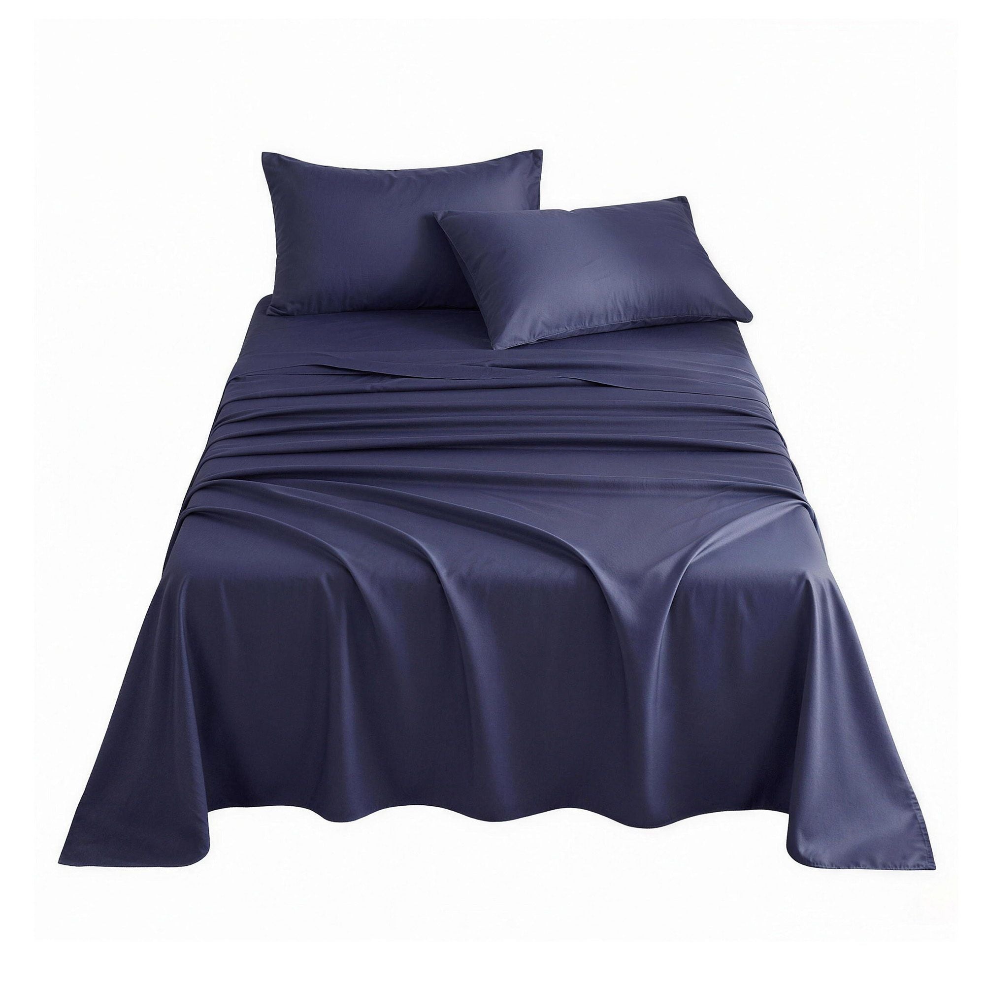 Single 500TC Cotton 4Pcs Sheet Set with 40cm Extra Deep Pocket for Thick Mattresses Sateen Weave for Sweaty Nights Navy Blue