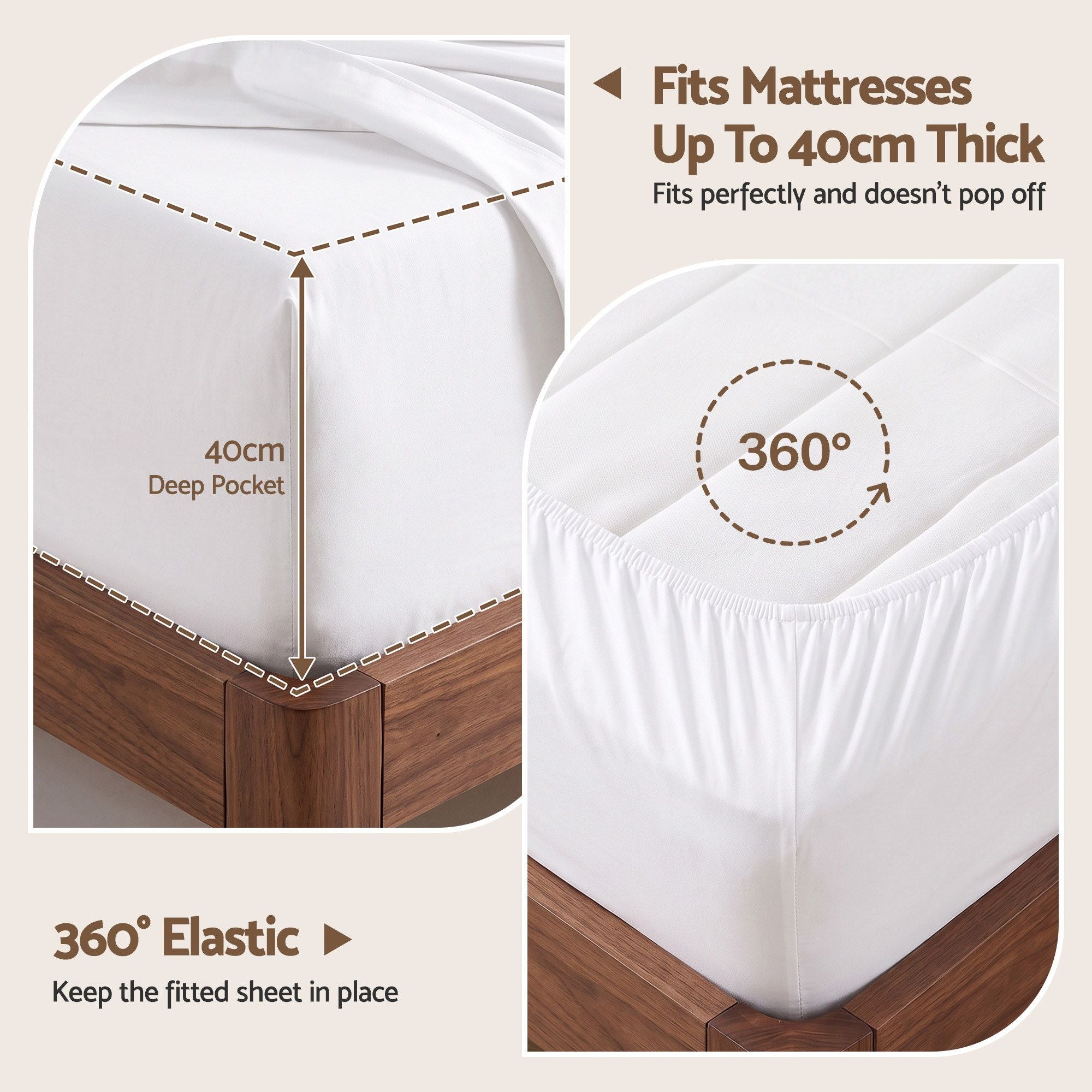Kingsingle 500TC Cotton 4Pcs Sheet Set with 40cm Extra Deep Pocket for Thick Mattresses Sateen Weave for Sweaty Nights White