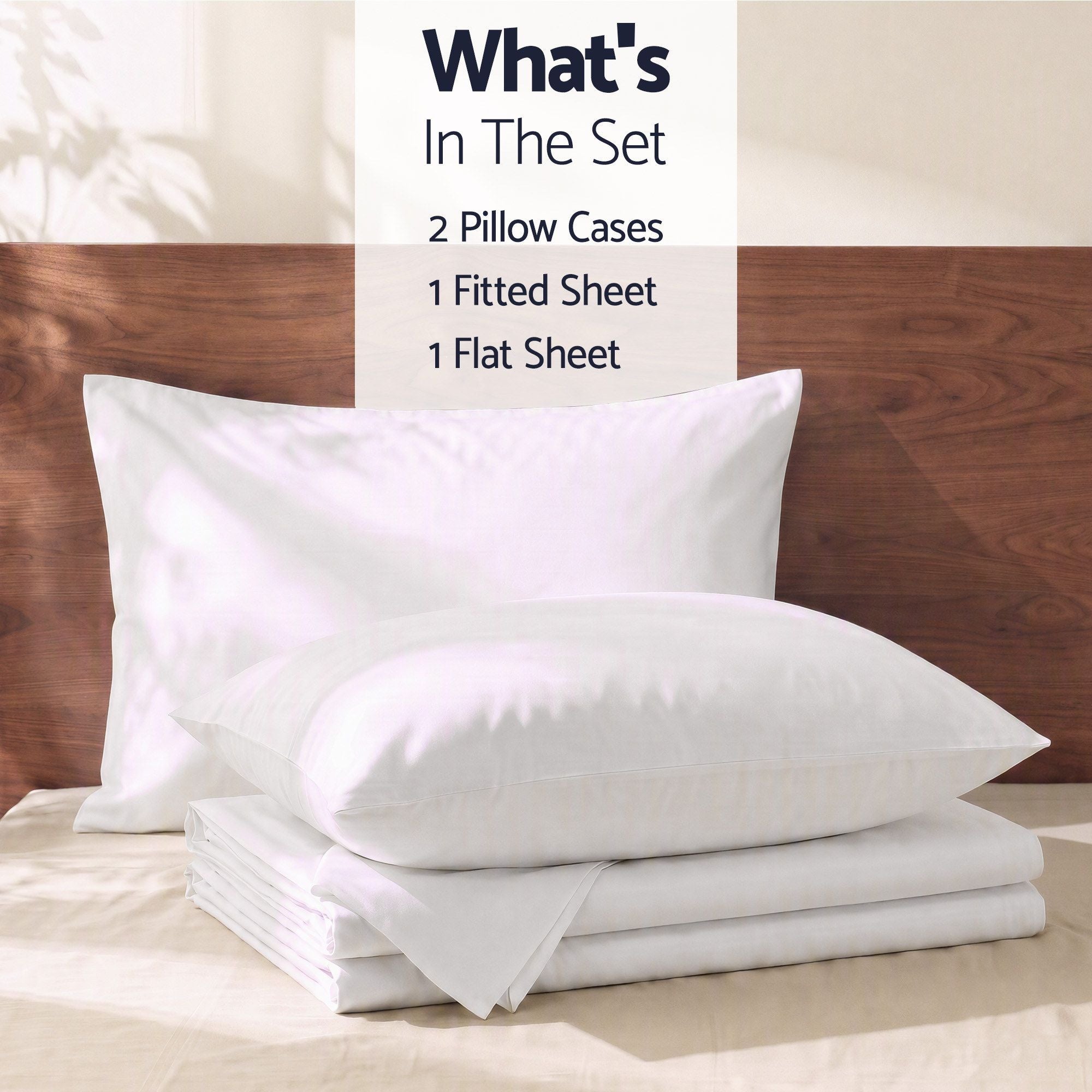 Kingsingle 500TC Cotton 4Pcs Sheet Set with 40cm Extra Deep Pocket for Thick Mattresses Sateen Weave for Sweaty Nights White
