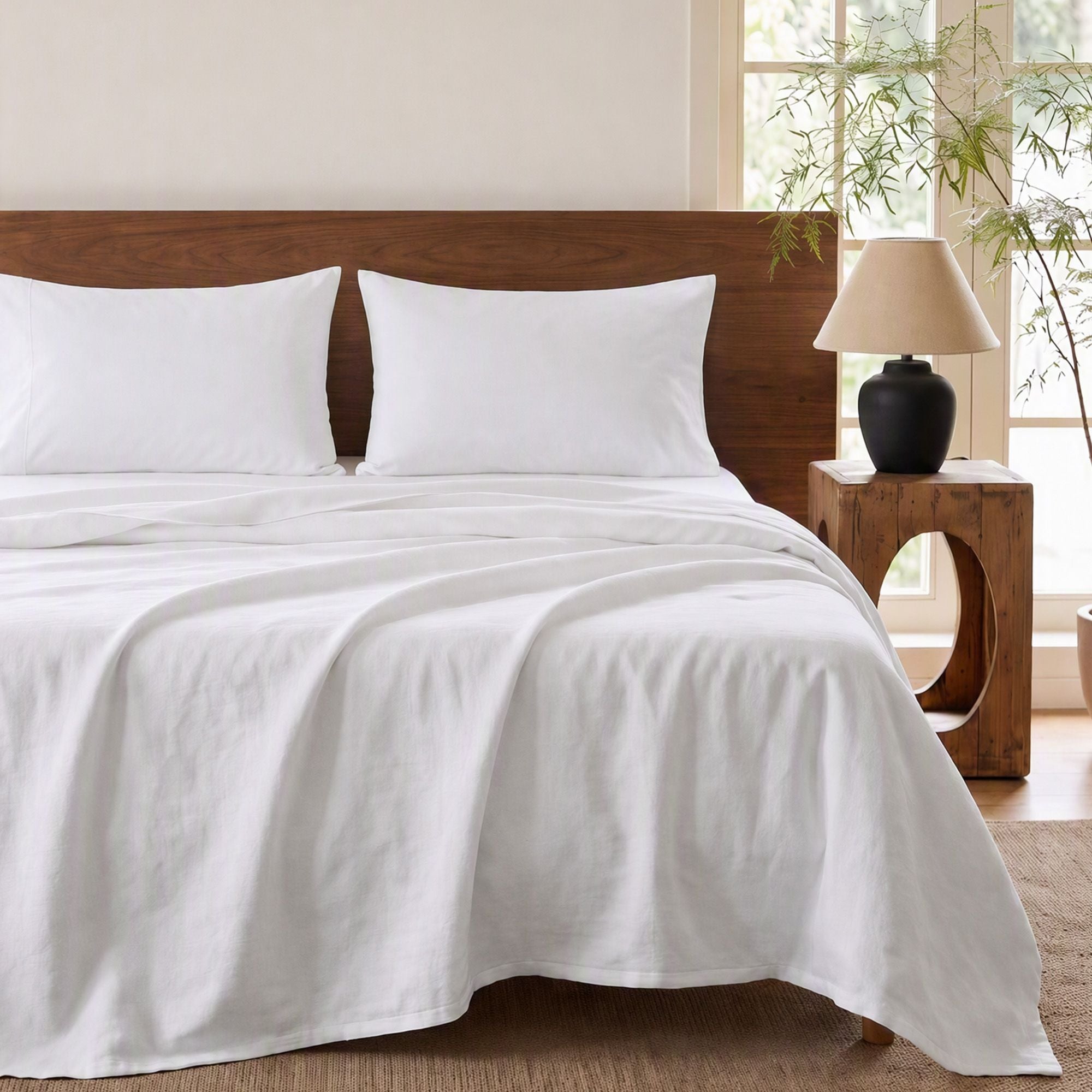 Queen 500TC Cotton 4Pcs Sheet Set with 40cm Extra Deep Pocket for Thick Mattresses Sateen Weave for Sweaty Nights White