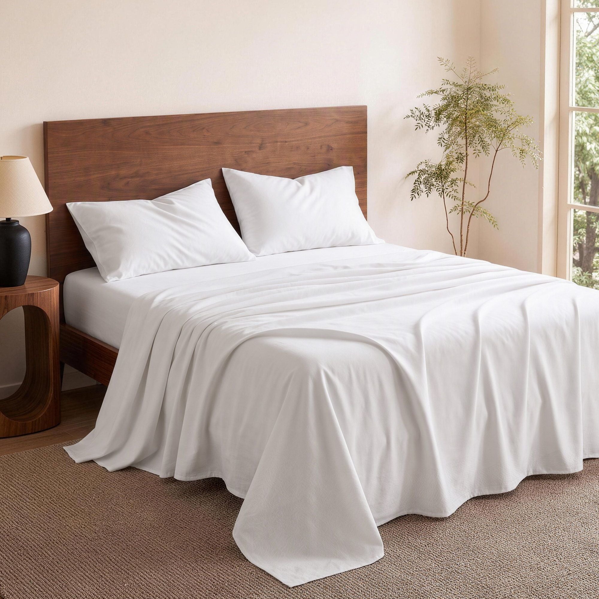 Queen 500TC Cotton 4Pcs Sheet Set with 40cm Extra Deep Pocket for Thick Mattresses Sateen Weave for Sweaty Nights White