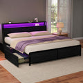 Sky Queen LED Bed Frame with Storage Drawers & Charging Ports – Black
