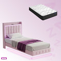 Single Package | Evangeline Floating LED Bed Pink & Glay Bonnell Spring Mattress (Medium Firm)