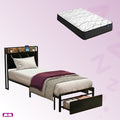 Single Package | Waverton LED Storage Bed Frame Black & Glay Bonnell Spring Mattress (Medium Firm)
