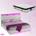 King Package | Sunset Gas Lift LED Bed Frame White & Serenity Euro Top Mattress (Medium Firm)
