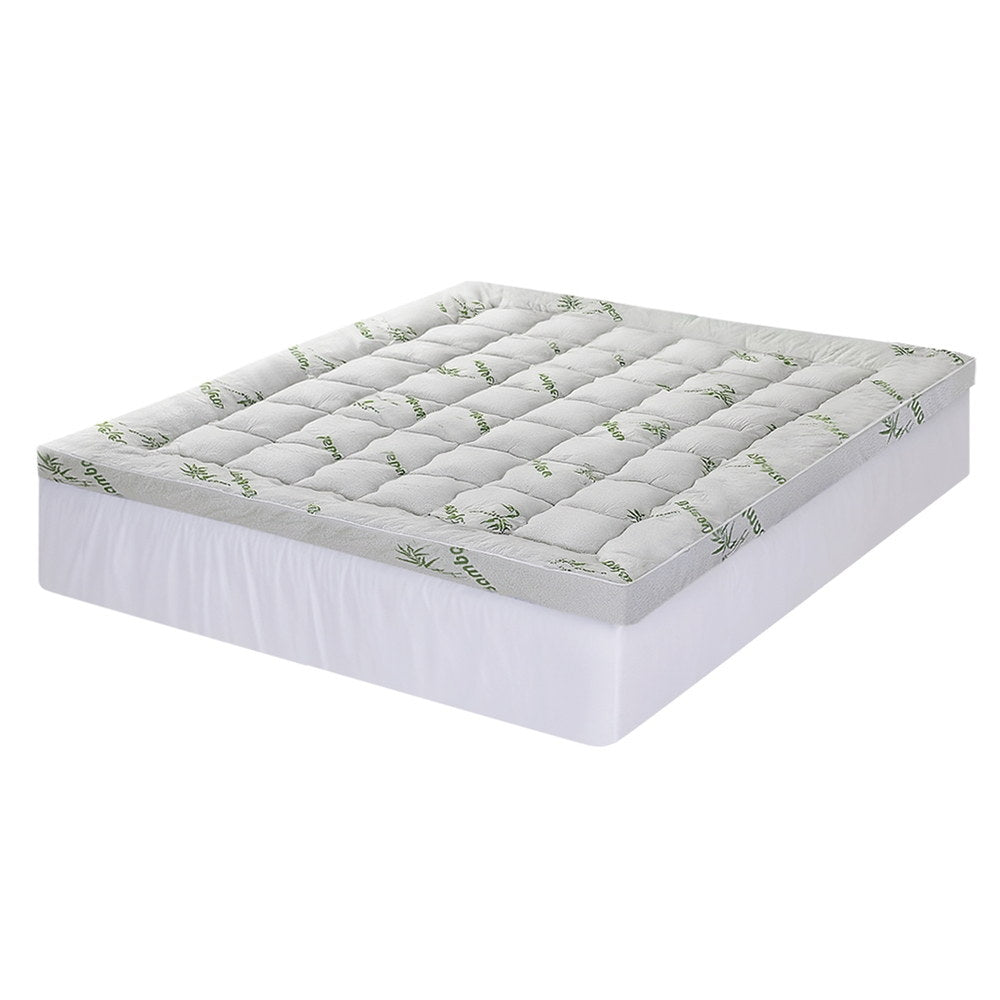 Mattress Topper 11cm Pillowtop toppers Bamboo King with quilted bamboo fabric and plush cushioning on white background
