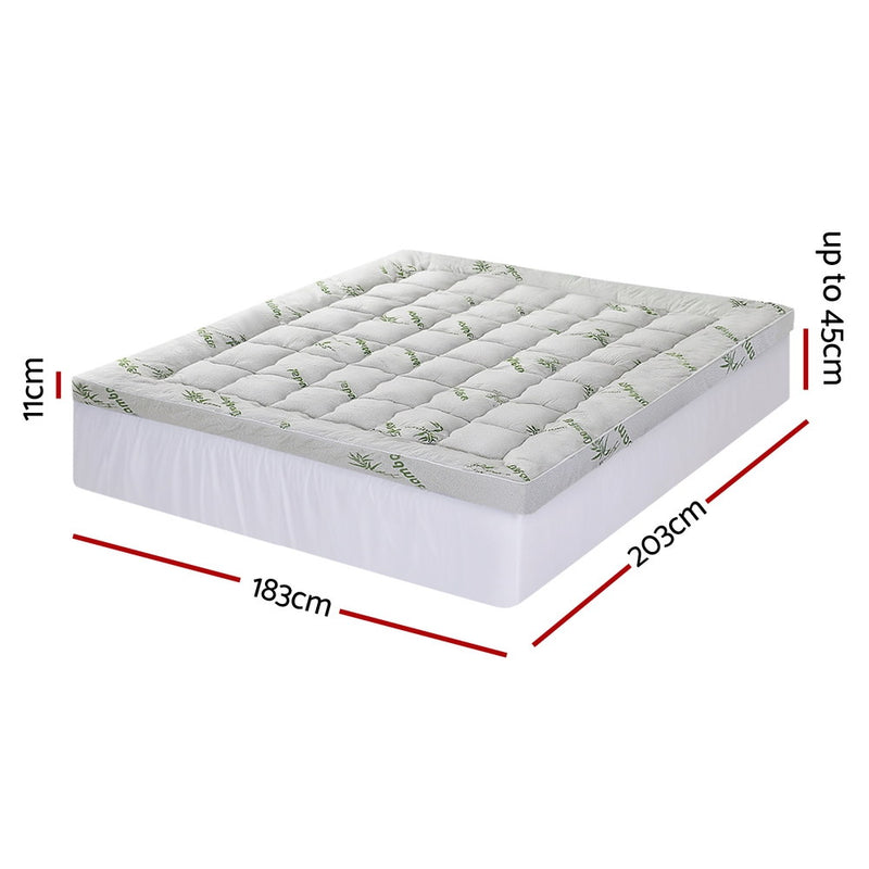 Mattress Topper 11cm Pillowtop toppers Bamboo King with quilted bamboo fabric and plush padding displayed on bed base