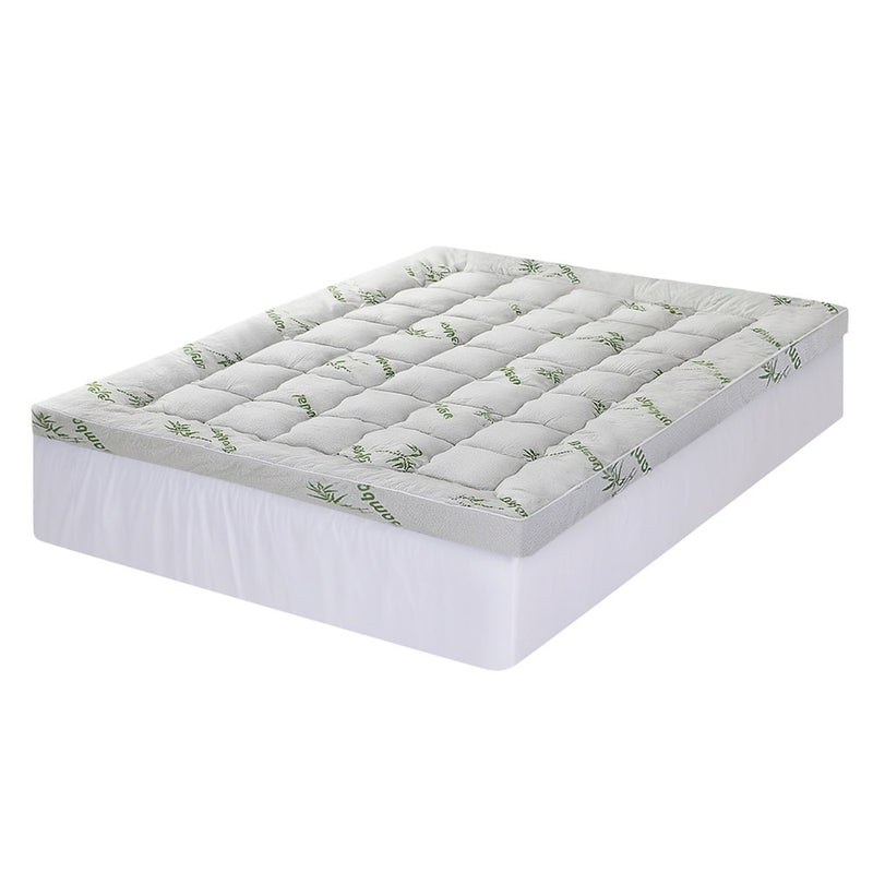 Mattress Topper 11cm Pillowtop toppers Bamboo Queen with quilted surface and breathable bamboo fabric on white base