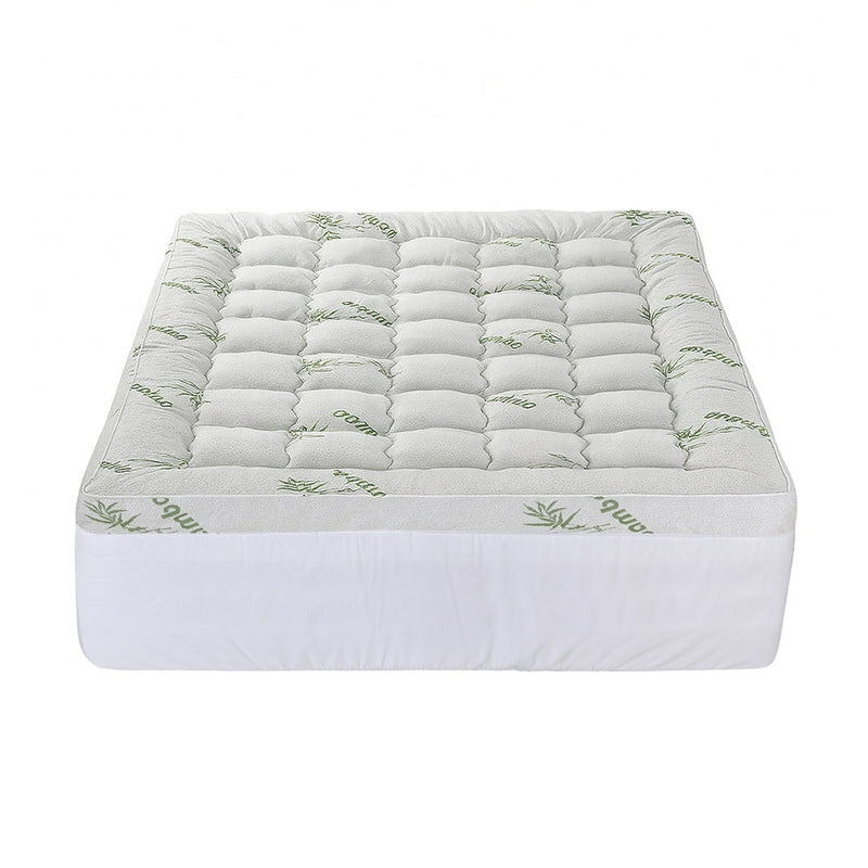 Mattress Topper 11cm Pillowtop toppers Bamboo Queen with quilted 3D wave-check fabric and plush hollow fiber filling
