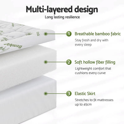 Mattress Topper 11cm Pillowtop toppers Bamboo Single