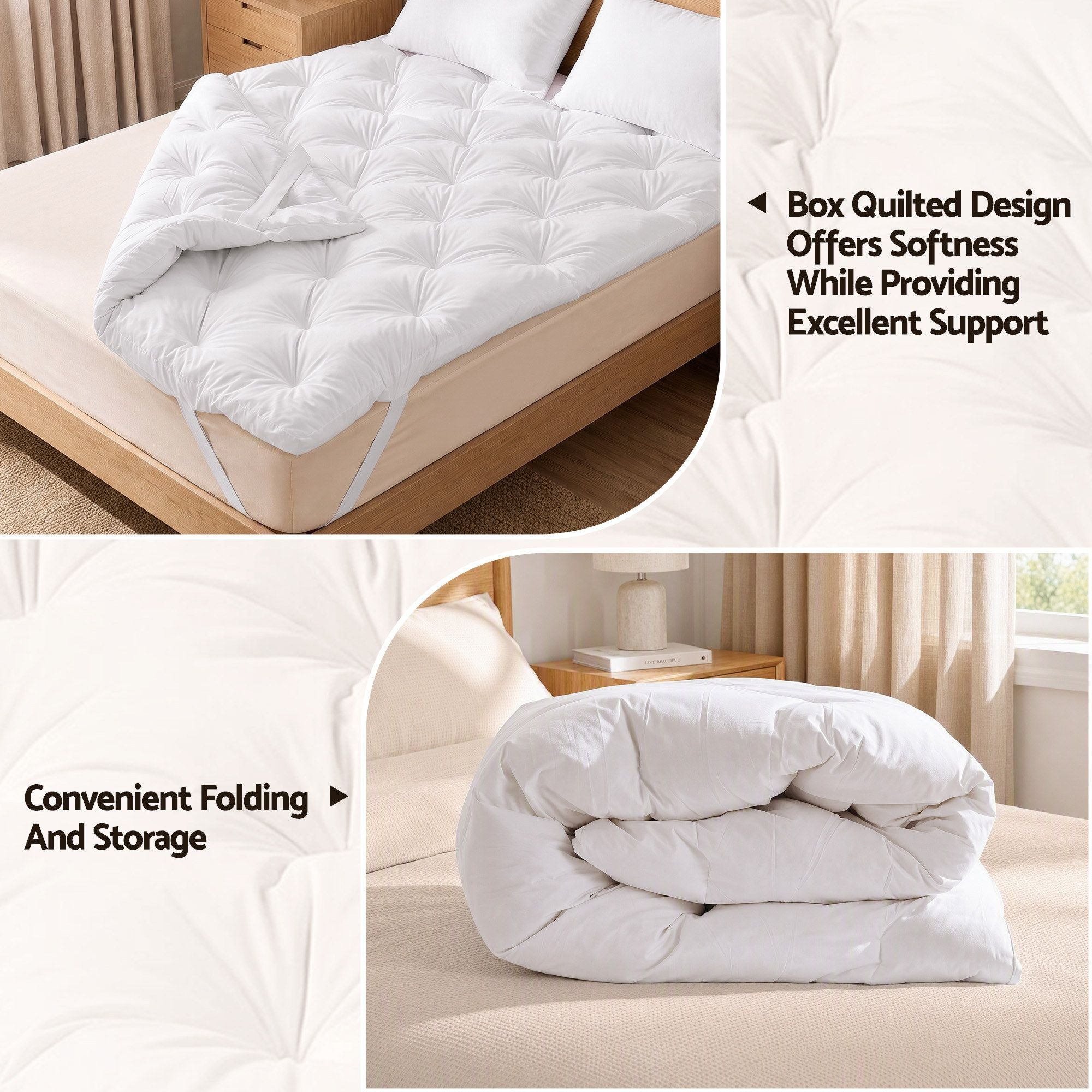 King Pillow Top Mattress Topper 5cm Thick 1300GSM White Duck Feather - White