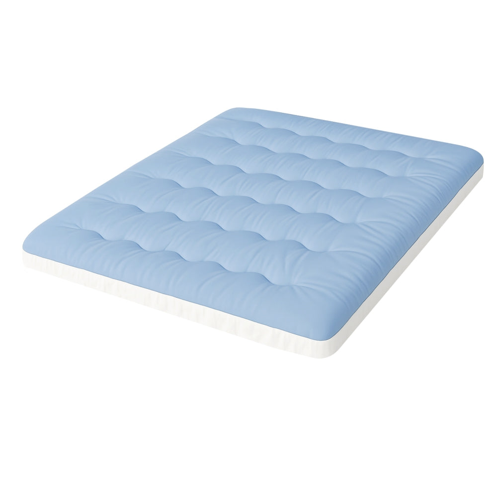 5cm Mattress Topper Pillowtop toppers Double-Sided King Single with light blue quilted top and white edges on white background